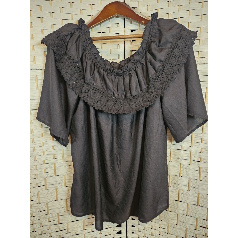 Rouge Collection Womens 3X Semisheer Black Blouse Dark Romantic Date Night